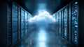 Cloud Computing Data Center Server Room with Blue Lights ai generated ai generated Royalty Free Stock Photo