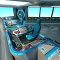 A futuristic ship-cutting project. Command bridge of a spacecraft. Control panel and pallet management units. Royalty Free Stock Photo