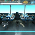 A futuristic ship-cutting project. Command bridge of a spacecraft. Control panel and pallet management units.