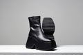 Futuristic shoes. fashion still life. cosmic black boots