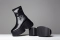 Futuristic shoes. fashion still life. cosmic black boots