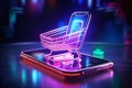 Futuristic Shopping Cart on Mobile Phone