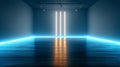 Futuristic Showcase Studio Featuring Intersecting Blue Neon Lights and Minimalist Product Display Royalty Free Stock Photo