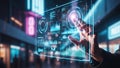 Futuristic Transparent Digital Interface Touch with Data Analytics and Glowing Blue Royalty Free Stock Photo