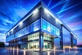 Futuristic Silver Architecture with Pulsating Blue Light Advanced Security and HighTech Infrastructure