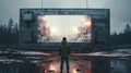 Futuristic Skies: Giant Tv Screen Suspended Above