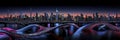 Futuristic skyline with glowing abstract shapes