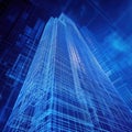 Futuristic Skyscraper Blueprint in Digital Space with Neon Lights Royalty Free Stock Photo