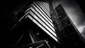 Futuristic skyscraper facade, abstract geometric shapes, black and white monochrome generated by AI Royalty Free Stock Photo