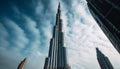 Futuristic skyscraper illuminates Dubai modern skyline, reflecting success and growth generated by AI
