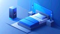 Futuristic Smart Bedroom with Ambient Blue Lighting Royalty Free Stock Photo