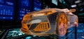 Futuristic Smart Car Wireframe 3D Rendering Illustration