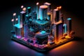 Smart city concept. Telecomunication, internet, mobile, cloud computing background - Generative AI Royalty Free Stock Photo