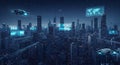 Futuristic Smart City Panorama at Night Royalty Free Stock Photo