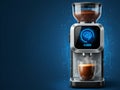 Smart AI Coffee Machine Brewing Futuristic Technology Blue Background Royalty Free Stock Photo