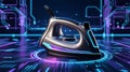 Futuristic smart electric iron with digital technology interface. Royalty Free Stock Photo
