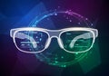 Futuristic smart glasses with a transparent frame, featuring virtual display interfaces on the Royalty Free Stock Photo