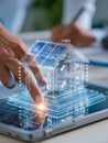 Futuristic smart home concept with solar panels and digital interface Royalty Free Stock Photo