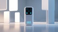 Modern smart home device with glowing interface and intuitive controls in a clean futuristic setting Royalty Free Stock Photo
