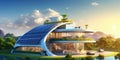 Futuristic Smart Home A Futuristic Generic Smart Home With A Rooftop Solar Panel System For Renewabl Royalty Free Stock Photo