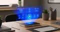 Futuristic smart home interface projects holographic display for effortless modern living control Royalty Free Stock Photo