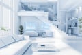 Futuristic smart home interior with digital interface and minimalist design elements Royalty Free Stock Photo