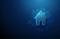 Futuristic smart house with electronic circuit lines background. Artificial intelligence, smart home systems, digital