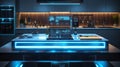 Futuristic smart kitchen interior with blue lighting Royalty Free Stock Photo