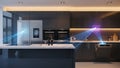 Futuristic Smart Kitchen Interior - Digital Projection and Modern Appliance Integration Royalty Free Stock Photo