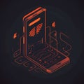 Futuristic smart phone interface with 5G connection, abstract neon illustration of wireless technology and digital data