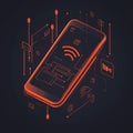 Futuristic smart phone interface with 5G connection - abstract neon illustration of wireless technology and digital data