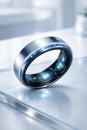 Futuristic Smart Ring with Digital Interface on Glass Surface Royalty Free Stock Photo
