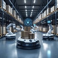 Futuristic Smart Warehouse with Autonomous Robots and Augmented Reality Inventory Management Royalty Free Stock Photo