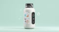 Futuristic smart water bottle with a digital display on its surface showing graphs, Royalty Free Stock Photo