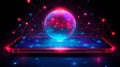 Futuristic Smartphone with Global Network Visualization Royalty Free Stock Photo