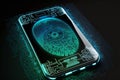 Futuristic smartphone and scan fingerprint identity login