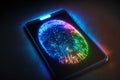 Futuristic smartphone and scan fingerprint identity login