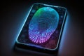 Futuristic smartphone and scan fingerprint identity login