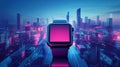 Futuristic Smartwatch Displayed Against a Vibrant City Nightscape Royalty Free Stock Photo