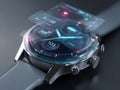 Futuristic smartwatch with holographic interface and digital display apps Royalty Free Stock Photo