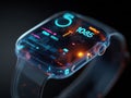 Futuristic smartwatch with holographic interface and digital display apps Royalty Free Stock Photo