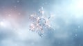 Futuristic snowflake made of glowing electronic circuits with central microchip on soft blue bokeh background Royalty Free Stock Photo
