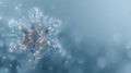 Futuristic snowflake made of glowing electronic circuits with central microchip on soft blue bokeh background Royalty Free Stock Photo