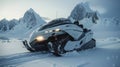 Futuristic Snowmobile in the mountains . Arctic snowmobile of the future Royalty Free Stock Photo