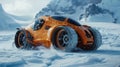 Futuristic Snowmobile in the mountains . Arctic snowmobile of the future Royalty Free Stock Photo