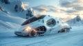 Futuristic Snowmobile in the mountains . Arctic snowmobile of the future Royalty Free Stock Photo