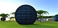 Futuristic solar electric station made ball covered photoelectric panels. The batteries inside are protected from environment. 3d