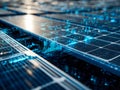 Futuristic solar panel array integrated with digital data visualization Royalty Free Stock Photo