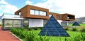 A futuristic solar power plant in the form of a photovoltaic pyramid, inside of which there are lithium-ceramic batteries with a