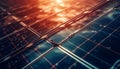 Futuristic solar power station generates electricity at sunset generative AI